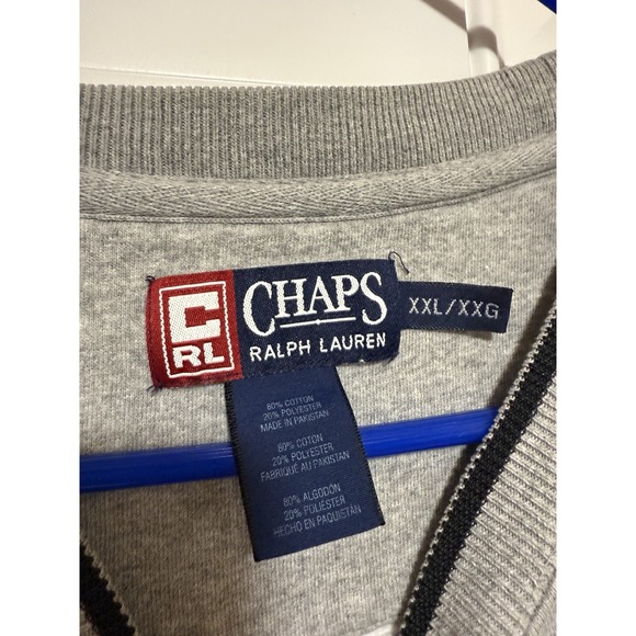 VINTAGE CHAPS RALPH LAUREN XXL GRAY MEN RED LOGO PULLOVER SWEATSHIRT - Picture 4 of 5